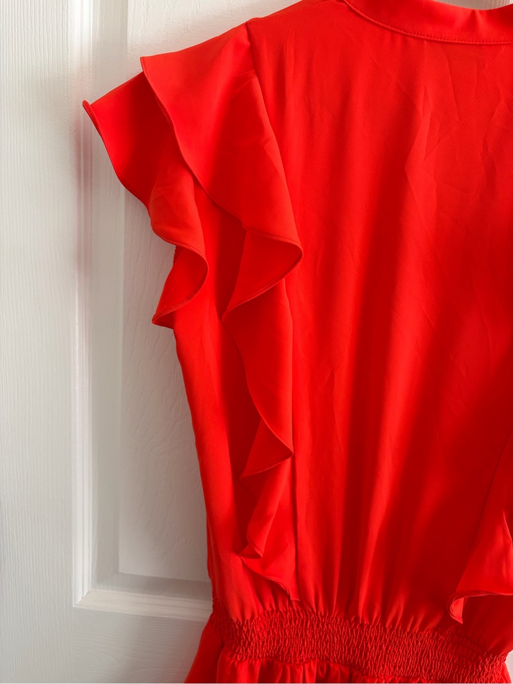 Amanda Uprichard Women’s Orange Ruched Waist Ruffle Mini Dress - Size S - Picture 7 of 9